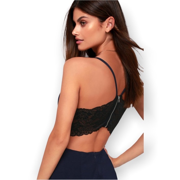 Lulu’s Heartbeat Song Black and Navy Blue Backless Lace Dress Women’s Size Small - Picture 4 of 5